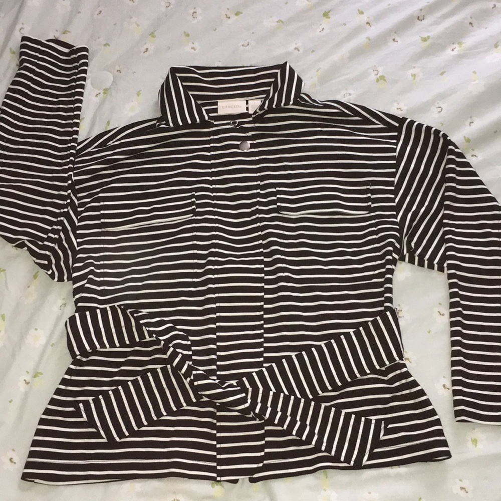 CHICOS Striped Zip Up Jacket